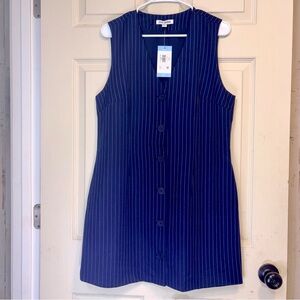 Steve Madden Blue Pinstripe Sleeveless Button Front Dress L NWT
